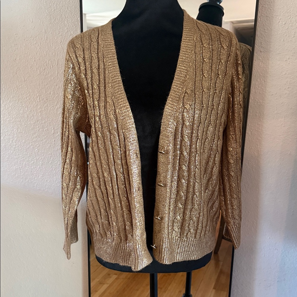 Ninety Metallic Gold Cable Knit Cardigan